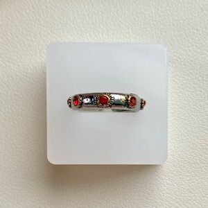 Elegant Silver and Red Women's Ring
